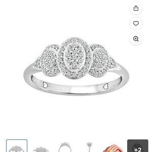 10K White Gold Three-Cluster Oval Halo Diamond Ring .25ct
